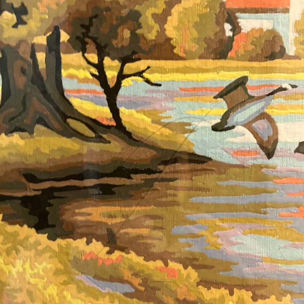 Framed vintage 70s Paint by Numbers Autumn Landscape Painting - Picture 9 of 12